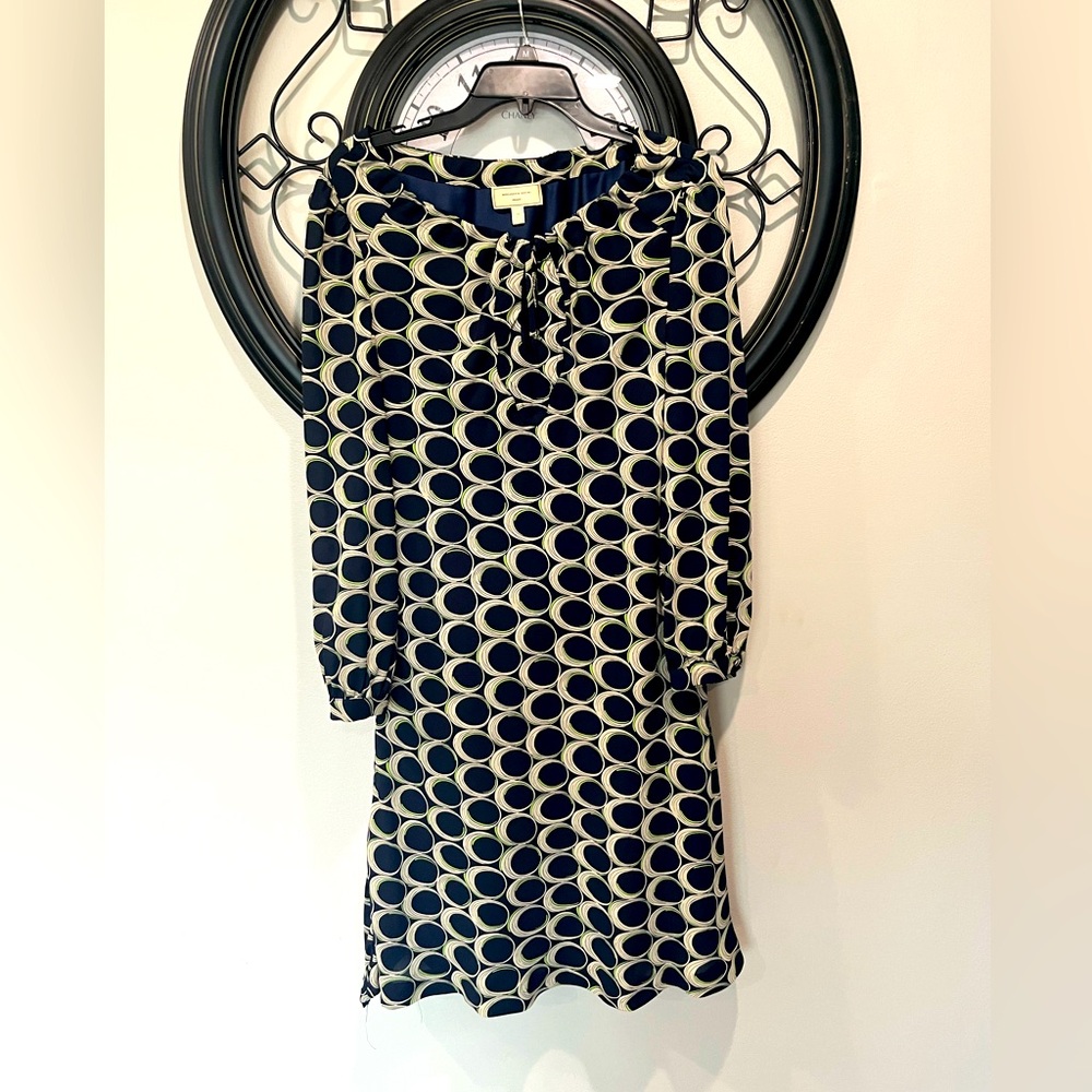 Moulinette Soeurs long sleeeve lined dress navy with white/touch of green 10